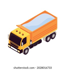 Isometric snowplow vehicle equipment cleaning road composition with isolated image of snow carrying truck vector illustration