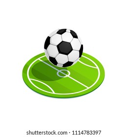 Isometric Soccer Ball. 3d Ball Icon On The Football Field. Vector Illustration.