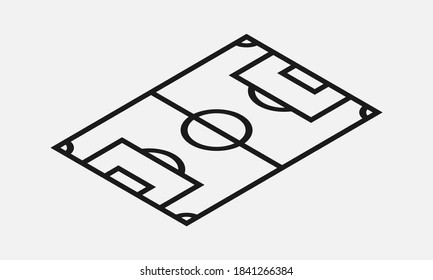 Isometric soccer field black and white vector icon. Simple flat stadium pictogram.