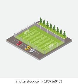 Isometric soccer field stadium building for football sport isolated vector illustration