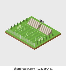 Isometric soccer field stadium building for football sport isolated vector illustration