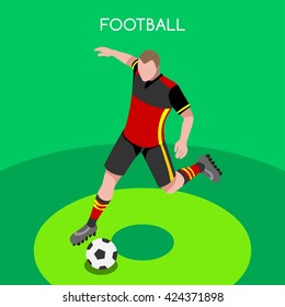 Isometric Soccer Football icon set. 3D Flat Isometric people Athlete Striker. Summer sport Championship Offensive  player Football Team Match Competition. events Soccer Sport Vector 3D Athlete Russia