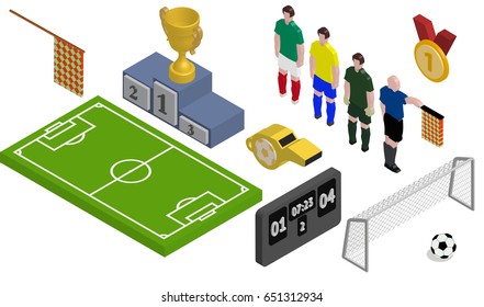 Isometric Soccer Football Icons Set