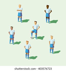 Isometric Soccer / Football Team Players Standing Isolated Vector Illustration 