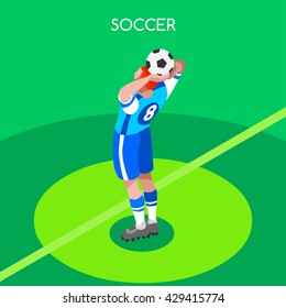 Isometric Soccer Player. Sport Player Athletes Throw. Vector Football Match. Championship Football Game. Sport Soccer Cup People Set 3D Vector Image. Player Throw Isometric Illustration 