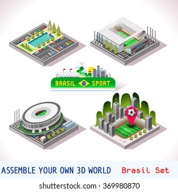 isometric soccer stadium icon Brasilia Estadio corinthian Arena town. Flat 3D City Map Elements android video Game Tiles sport facility building Vector Illustration Icon Set events Collection