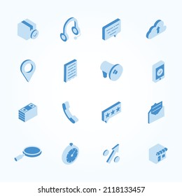 Isometric social marketing icons set. Line style 3D icons