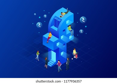 Isometric social media or social network concept. People using a smart phone, tablet and laptop for working or playing social network and website. Vector illustration