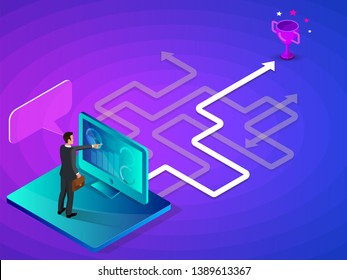 Isometric social network.concept futuristic business interacting with charts and analysing statistics. Data visualisation concept. 3d  vector illustration.
