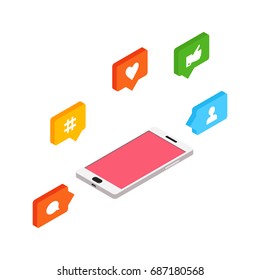 Isometric social networking, internet concept, vector illustration, isometric style