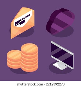 isometric social security, icons set design