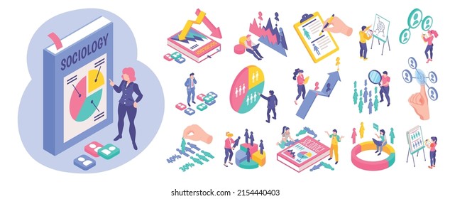 Isometric Sociology Icons Set With Statistic Charts And Public Polls Isolated Vector Illustration