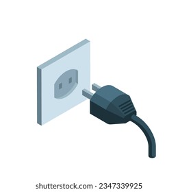 isometric socket and plug icon in color on a white background, green energy or connection