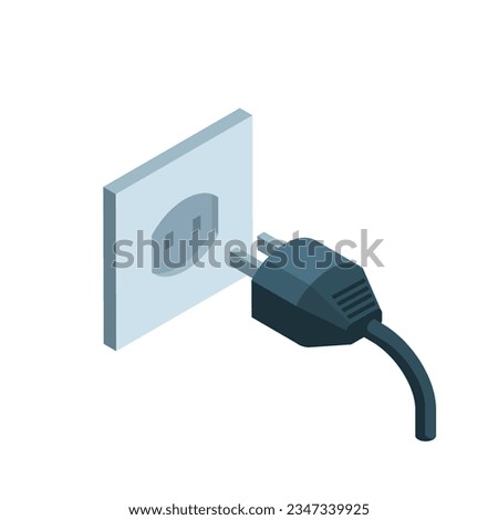 isometric socket and plug icon in color on a white background, green energy or connection