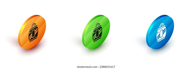 Isometric Soda can with drinking straw icon isolated on white background. Circle button. Vector