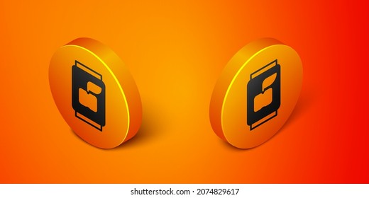 Isometric Soda can icon isolated on orange background. Orange circle button. Vector