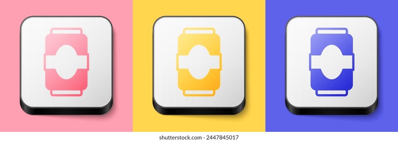 Isometric Soda can icon isolated on pink, yellow and blue background. Square button. Vector