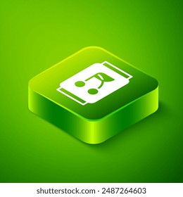 Isometric Soda can icon isolated on green background. Green square button. Vector