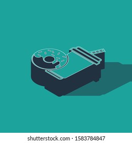 Isometric Soda drink with drinking straw and donut icon isolated on green background. Fast food symbol.  Vector Illustration