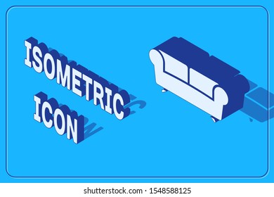 Isometric Sofa icon isolated on blue background.  Vector Illustration