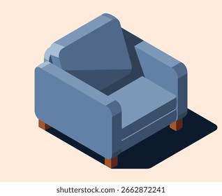 Sofá isométrico. Sofá moderno. Muebles cómodos y acogedores. Muebles isométricos para el hogar. Muebles de salón