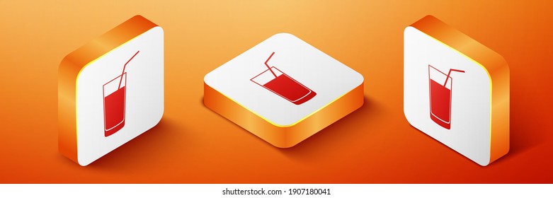 Isometric Soft drink icon isolated on orange background. Orange square button. Vector.