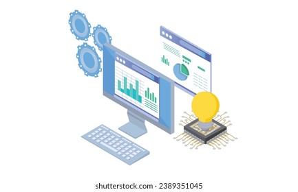 Isometric Software programming concept.testing computer programs and making optimization.on white background.3D design.isometric vector design Illustration.