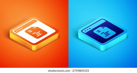 Isometric Software, web developer programming code icon isolated on orange and blue background. Javascript computer script random parts of program code.  Vector
