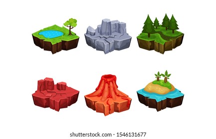 Isometric Soil Cross Sections With Top Landscapes Vector Illustrations