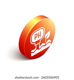 Isometric Soil ph testing icon isolated on white background. PH earth test. Orange circle button. Vector