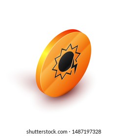 Isometric Solar energy panel icon isolated on white background. Sun with lightning symbol. Orange circle button. Vector Illustration