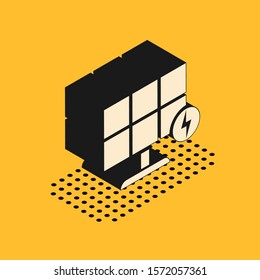 Isometric Solar energy panel icon isolated on yellow background.  Vector Illustration