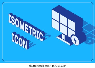 Isometric Solar energy panel icon isolated on blue background.  Vector Illustration