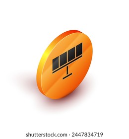 Isometric Solar energy panel icon isolated on white background. Orange circle button. Vector Illustration