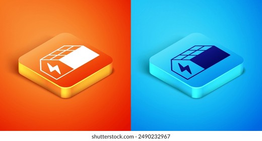 Isometric Solar energy panel icon isolated on orange and blue background.  Vector