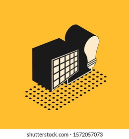 Isometric Solar energy panel and light bulb icon isolated on yellow background.  Vector Illustration