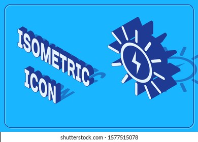 Isometric Solar energy panel line icon isolated on blue background.  Vector Illustration