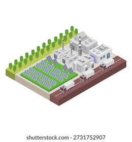 Construção de painel solar isométrico ilustrado em vetor