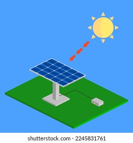 Isometric solar panel vector illustration. Alternative and ecological energy.