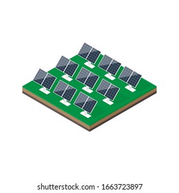 Isometric solar panels. Alternative energy. Vector illustration