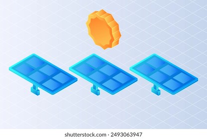 Isometric solar panels on white background.