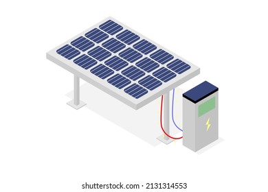 Isometric Solar Panels and power supply box.solar battery panel.green energy concept.EV - vector illustration