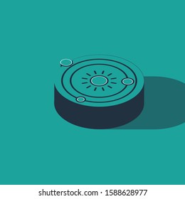 Isometric Solar system icon isolated on green background. The planets revolve around the star.  Vector Illustration