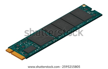 Isometric solid state drive. Drive ssd storage illustration. SSD M.2 illustration. Computer hardware components. Vector illustration