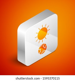 Isometric Solstice icon isolated on orange background. Silver square button. Vector Illustration