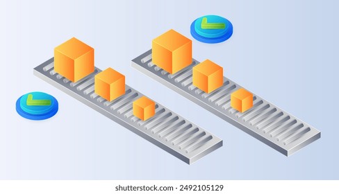 Isometric sorting boxes, moving package on white background. Delivery package box to recipient