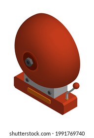 Isometric sound alarm red wall bell. Call for lesson, sound notification in school. 3d Vector