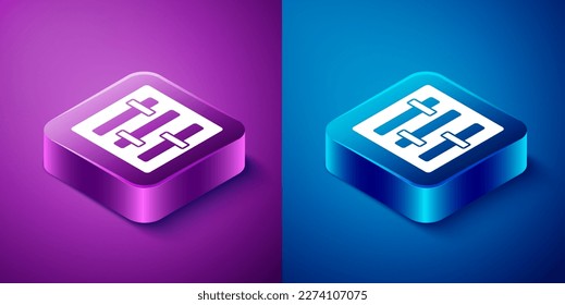 Isometric Sound mixer controller icon isolated on blue and purple background. Dj equipment slider buttons. Mixing console. Square button. Vector