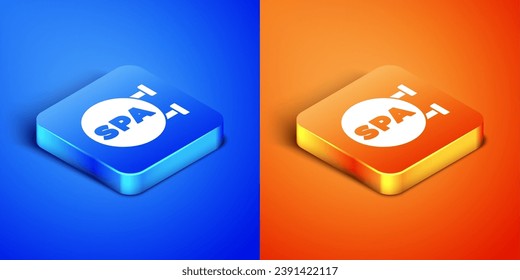 Isometric Spa salon icon isolated on blue and orange background. Concept for beauty salon, massage, cosmetic. Spa treatment and cosmetology. Square button. Vector