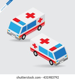 isometric space - ambulance, side views, with two sirens light